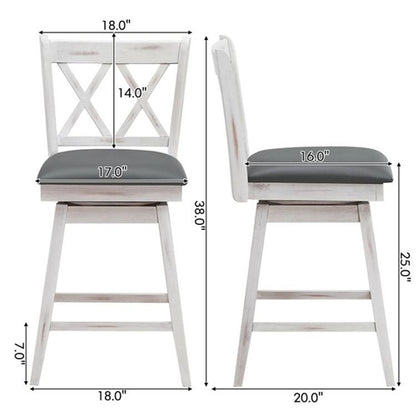 Set of 2 White Wood 24-in Counter Height Farmhouse Swivel Cushion Seat Barstools