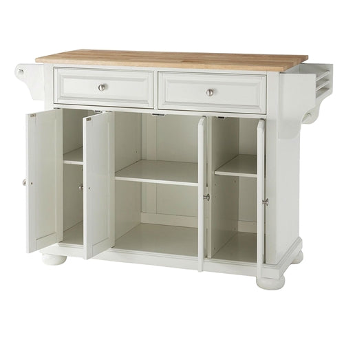 White Kitchen Island Storage Cabinet with Solid Wood Top