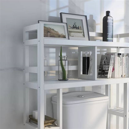 White Solid Wood Over-the-Toilet Bathroom Storage Shelving Unit