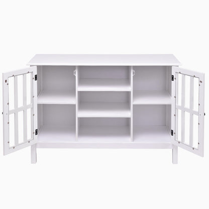 White Wood 43-inch TV Stand with Glass Panel Doors