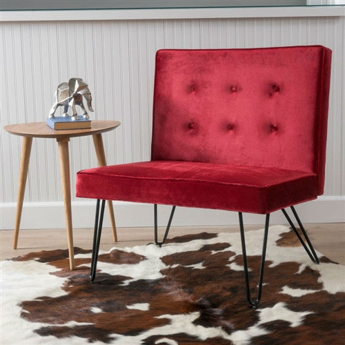 Red Velvety Soft Upholstered Polyester Accent Chair Black Metal Legs