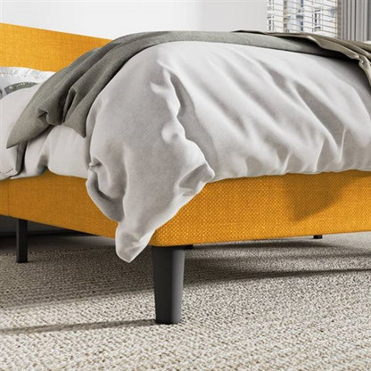 Upholstered Linen Blend Headboard Wingback Platform Bed in Yellow