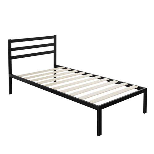 Modern Metal Platform Bed Frame with Headboard and Wood Slats