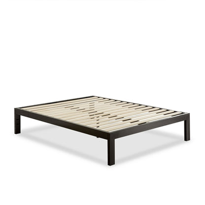 Modern Black Metal Platform Bed Frame with Wood Slats