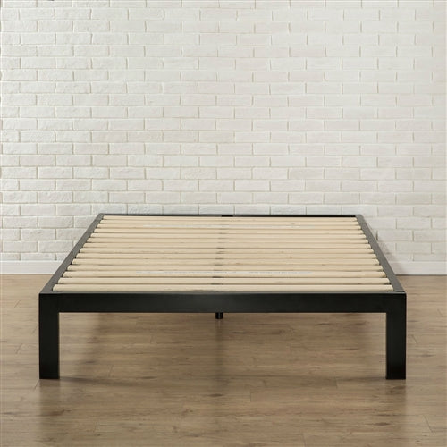 Modern Black Metal Platform Bed Frame with Wood Slats