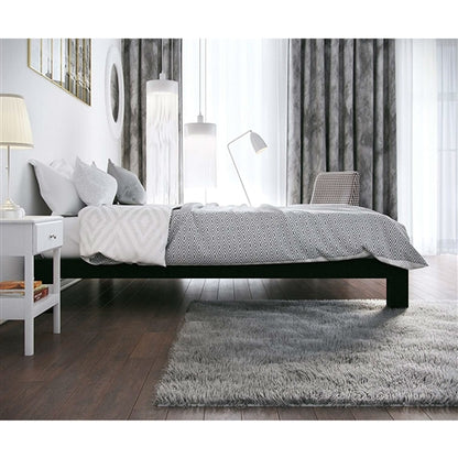 Modern Black Metal Platform Bed Frame with Wood Slats