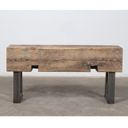 Reclaimed Beam Bench with Square Steel Legs