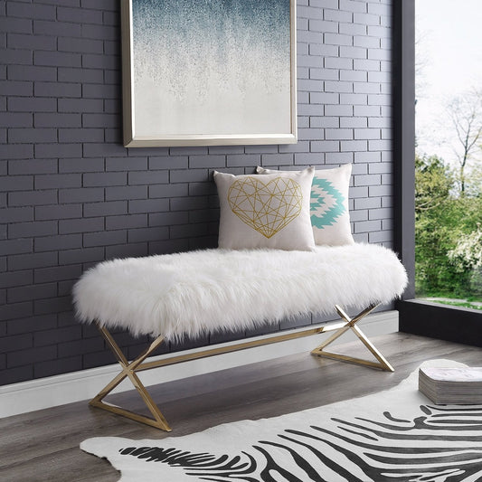 Aurora Faux Fur X-Leg Bench