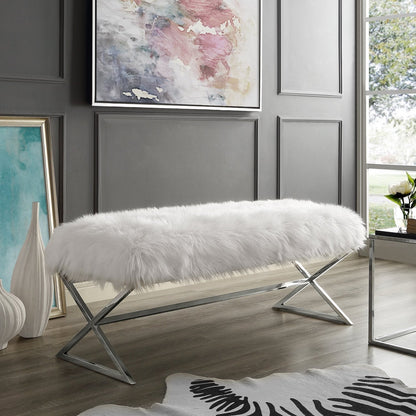 Aurora Faux Fur X-Leg Bench