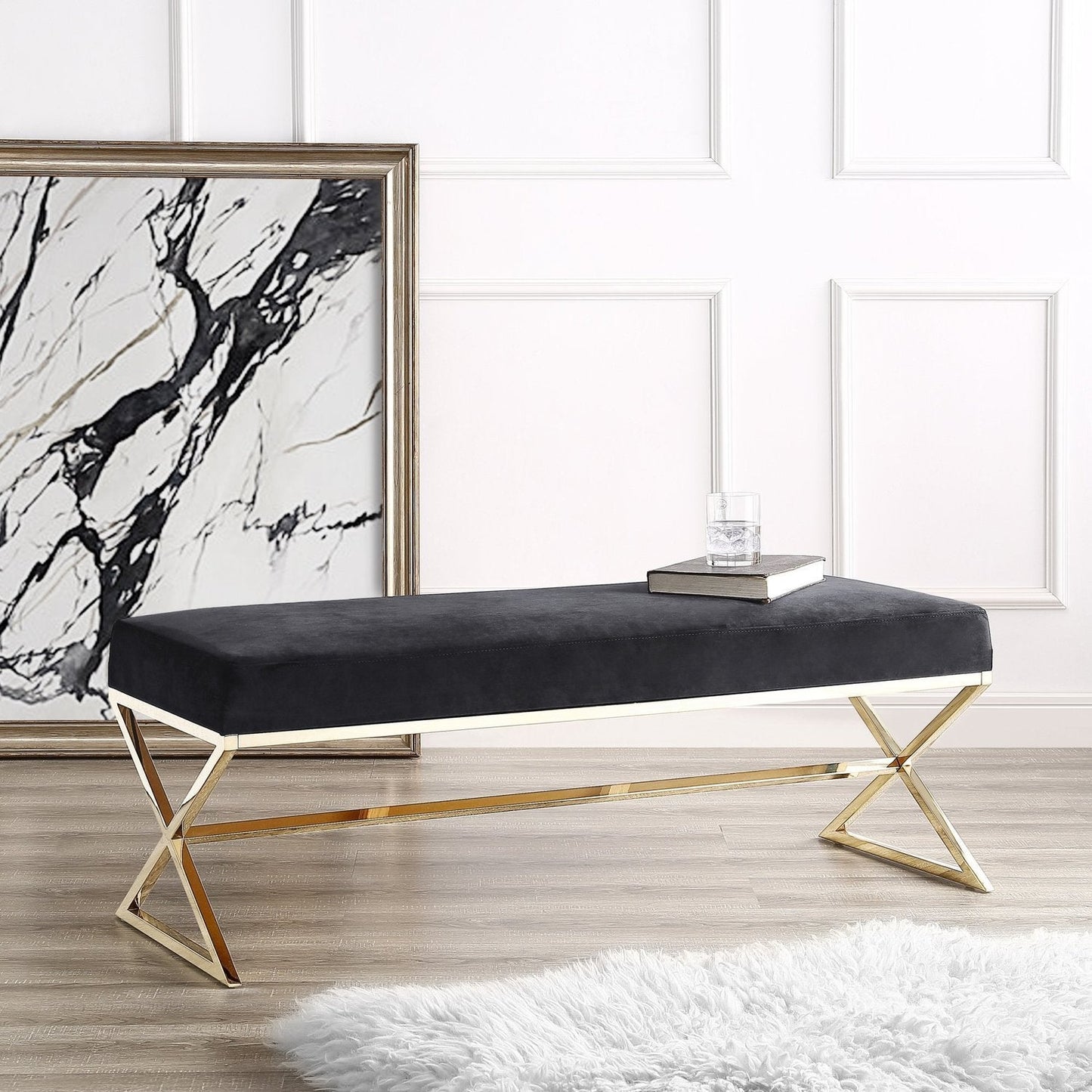 Aurora Velvet X-Leg Bench