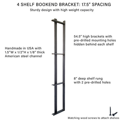 Wall Mount 4 Shelf Unit with Bookends: 54.5"H