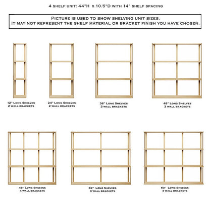 Wall Mount 4 Shelf Unit with Bookends: 44" H