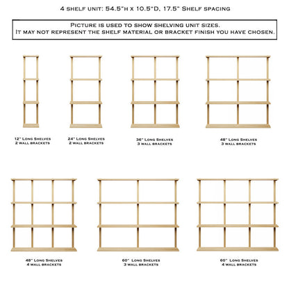 Wall Mount 4 Shelf Unit: 54.5" H