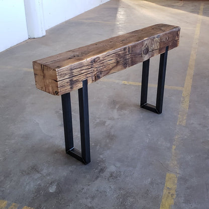 Reclaimed Beam and steel Console Table