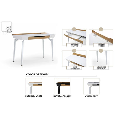 Leyla Writing Desk with 3 Drawers