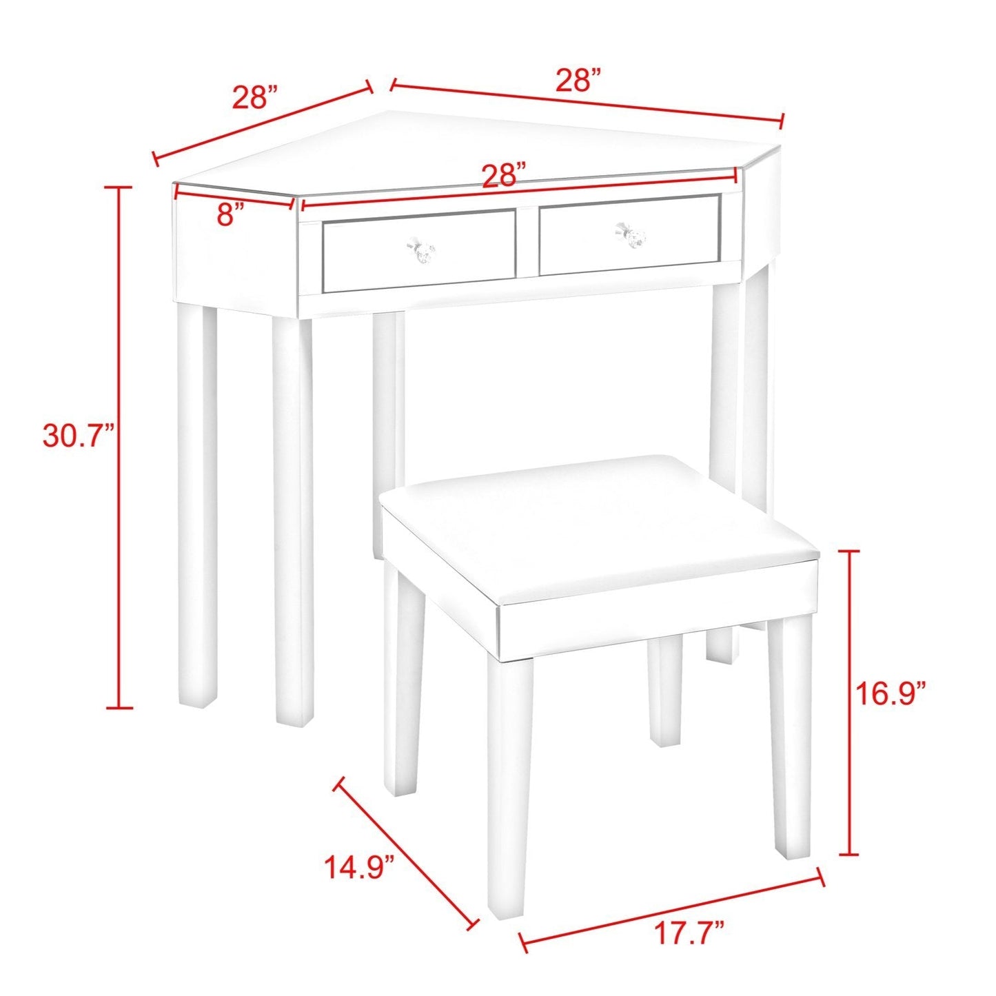 Amaris Mirrored Corner Vanity Set