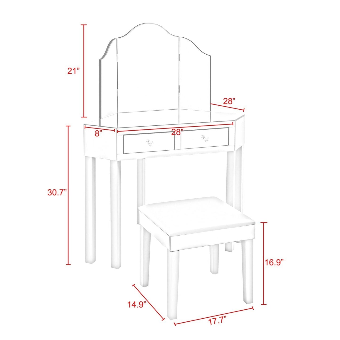 Amaris Mirrored Corner Vanity Set