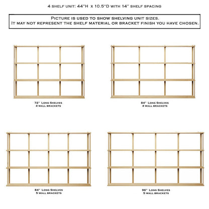 Wall Mount 4 Shelf Unit with Bookends: 44" H