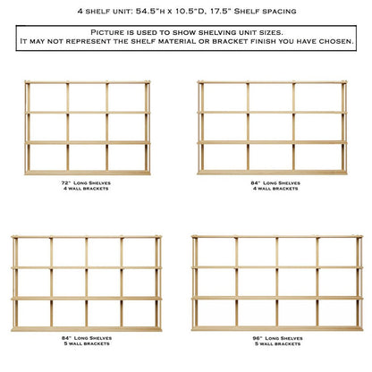 Wall Mount 4 Shelf Unit with Bookends: 54.5"H