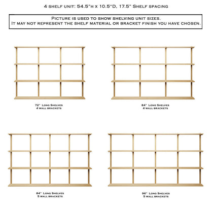 Wall Mount 4 Shelf Unit: 54.5" H
