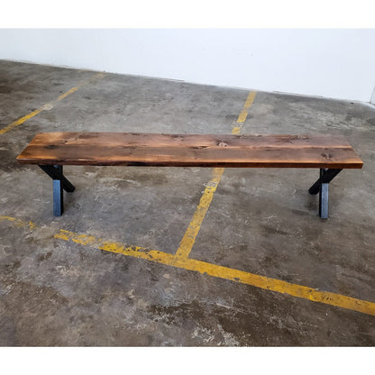 Reclaimed Wood Bench with steel "X" legs