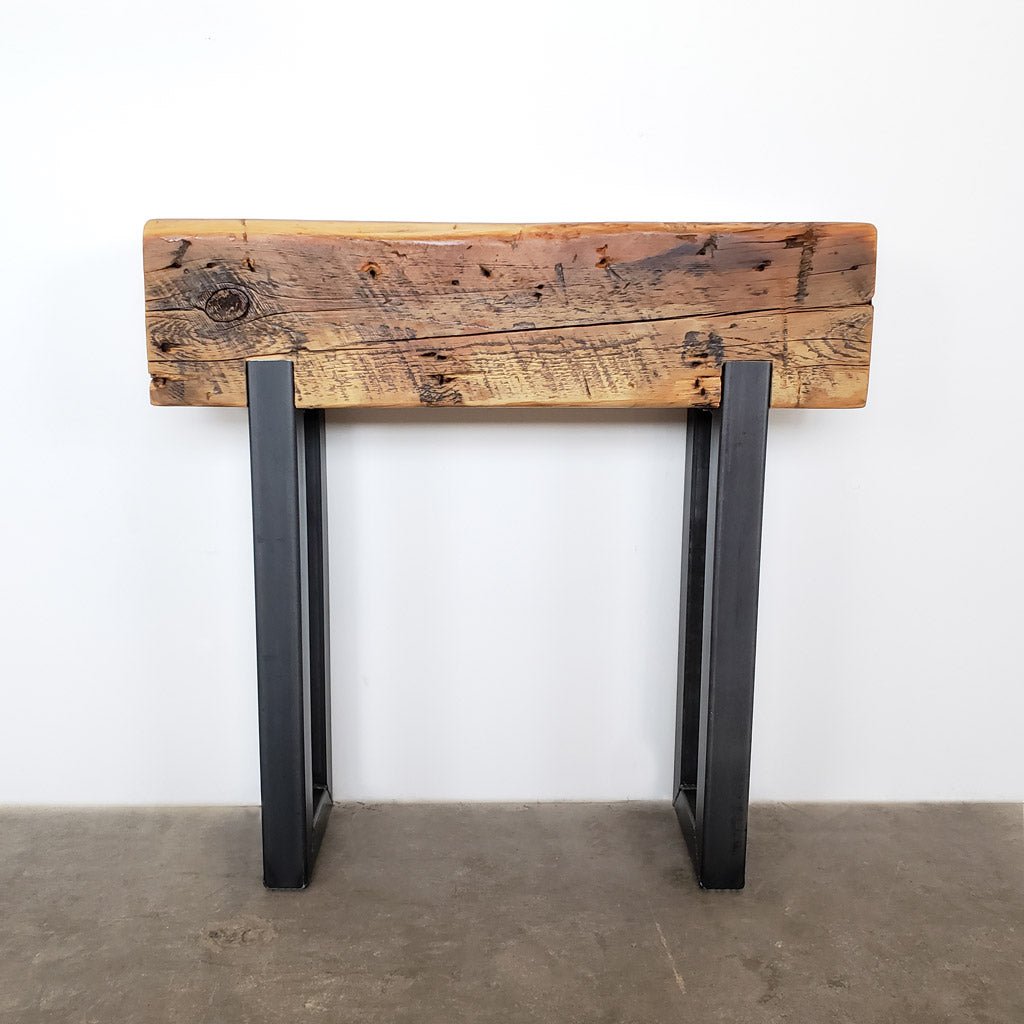Reclaimed Beam and steel Console Table
