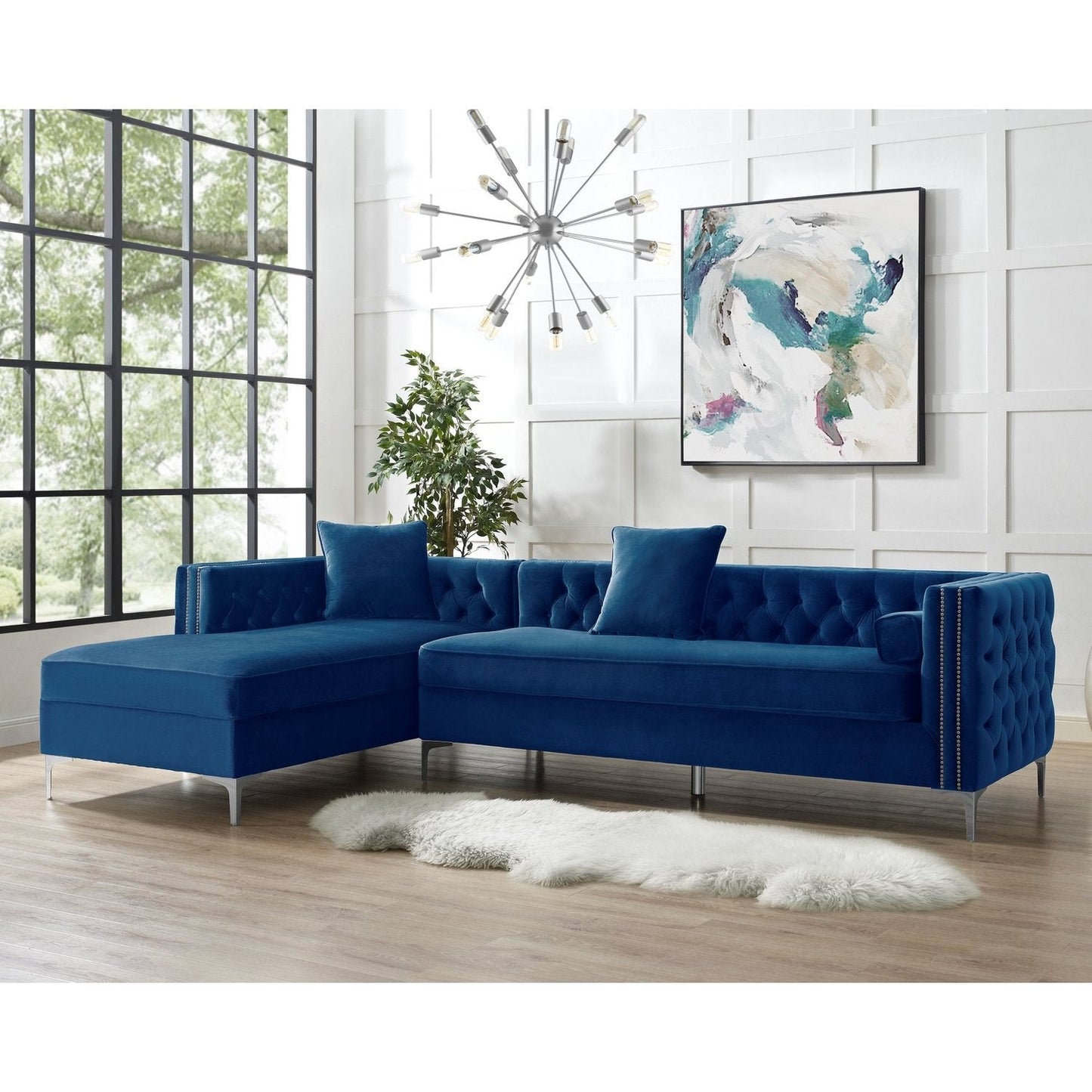 Giovanni Velvet Chaise Sectional Sofa with Storage