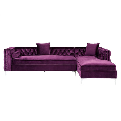 Giovanni Velvet Chaise Sectional Sofa with Storage