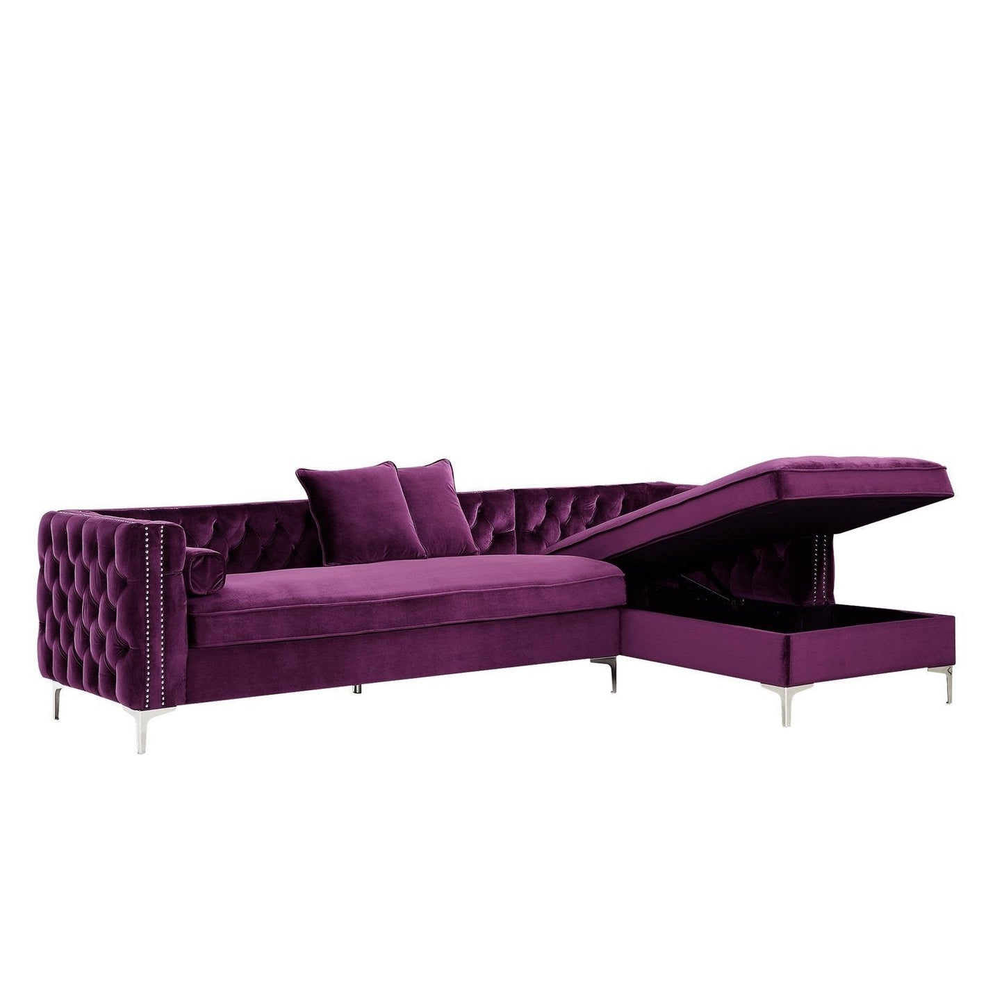 Giovanni Velvet Chaise Sectional Sofa with Storage