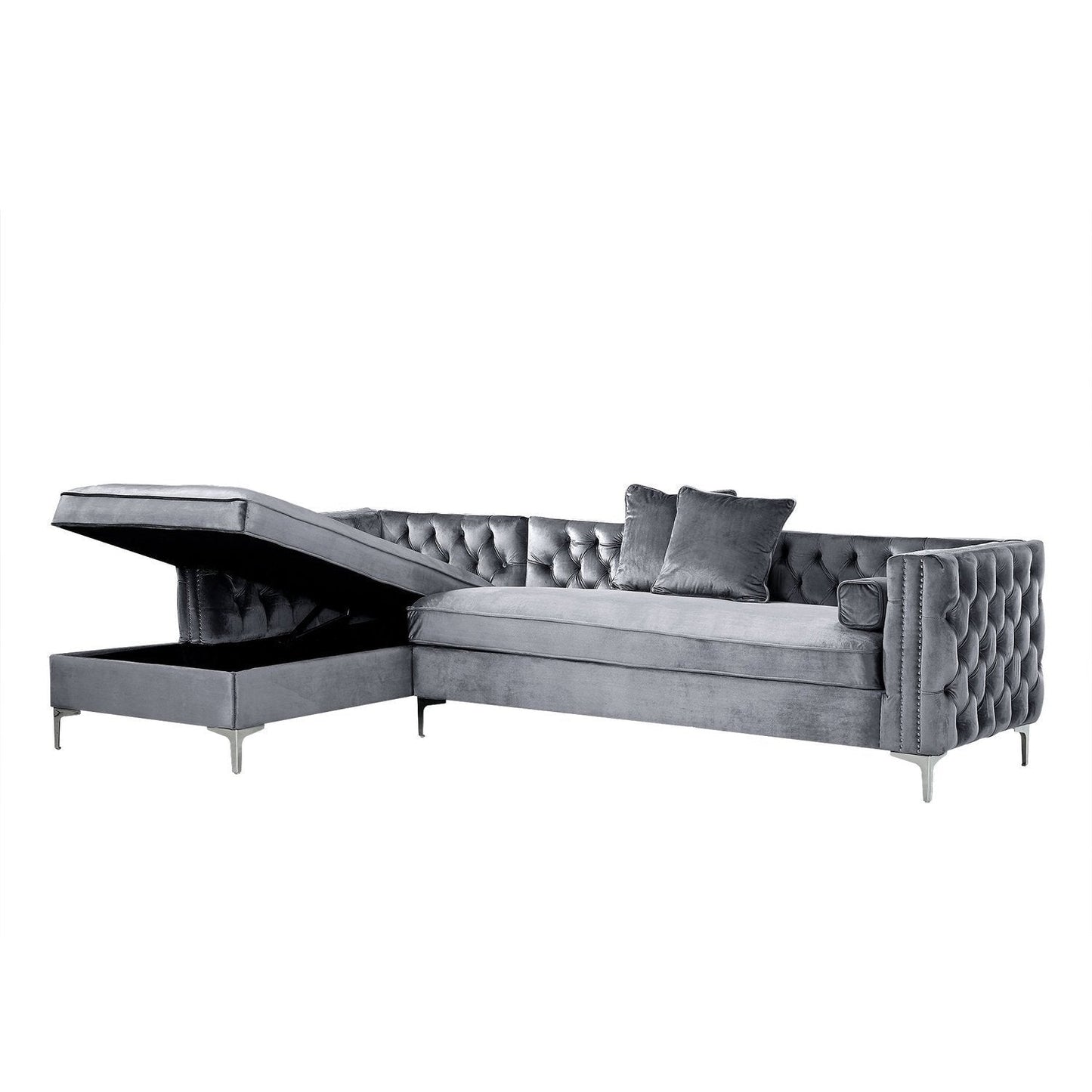 Giovanni Velvet Chaise Sectional Sofa with Storage