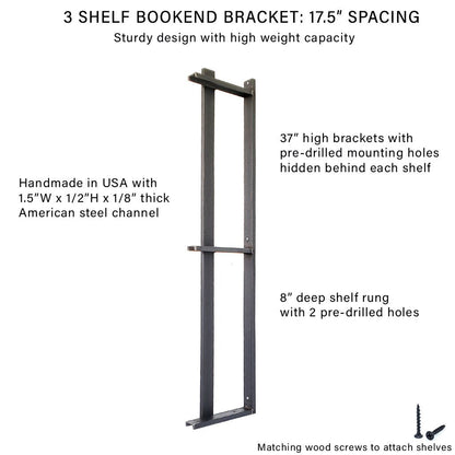 Wall Mount 3 Shelf Unit with Bookends: 37"H