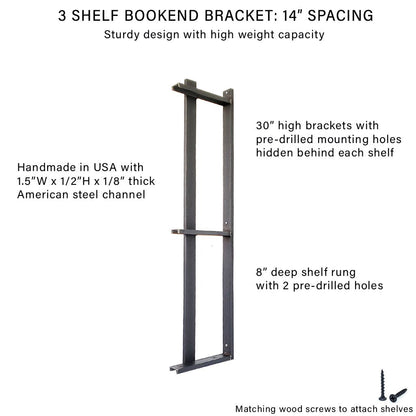 Wall Mount 3 Shelf Unit with Bookends: 30"H