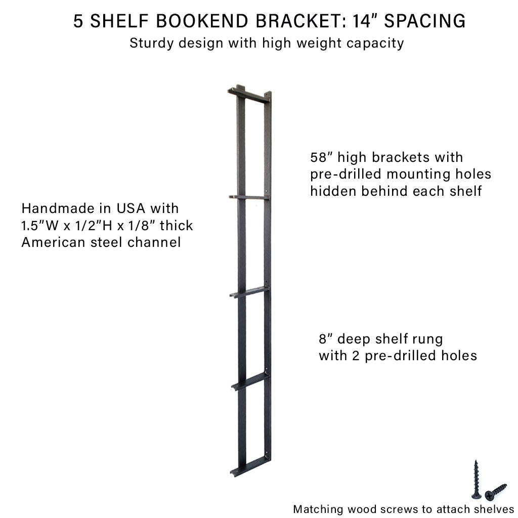 Wall Mount 5 Shelf Unit with Bookends: 58" H
