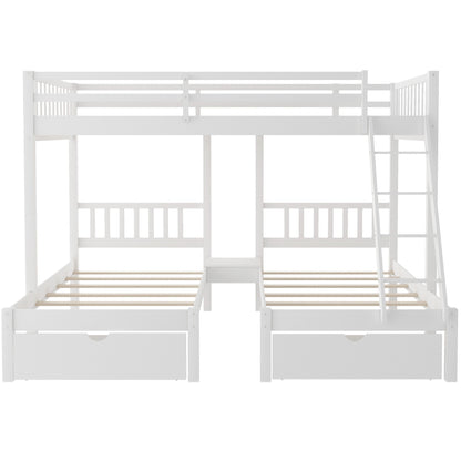 White Full Over Double Twin Triple Bunk Beds with Drawers