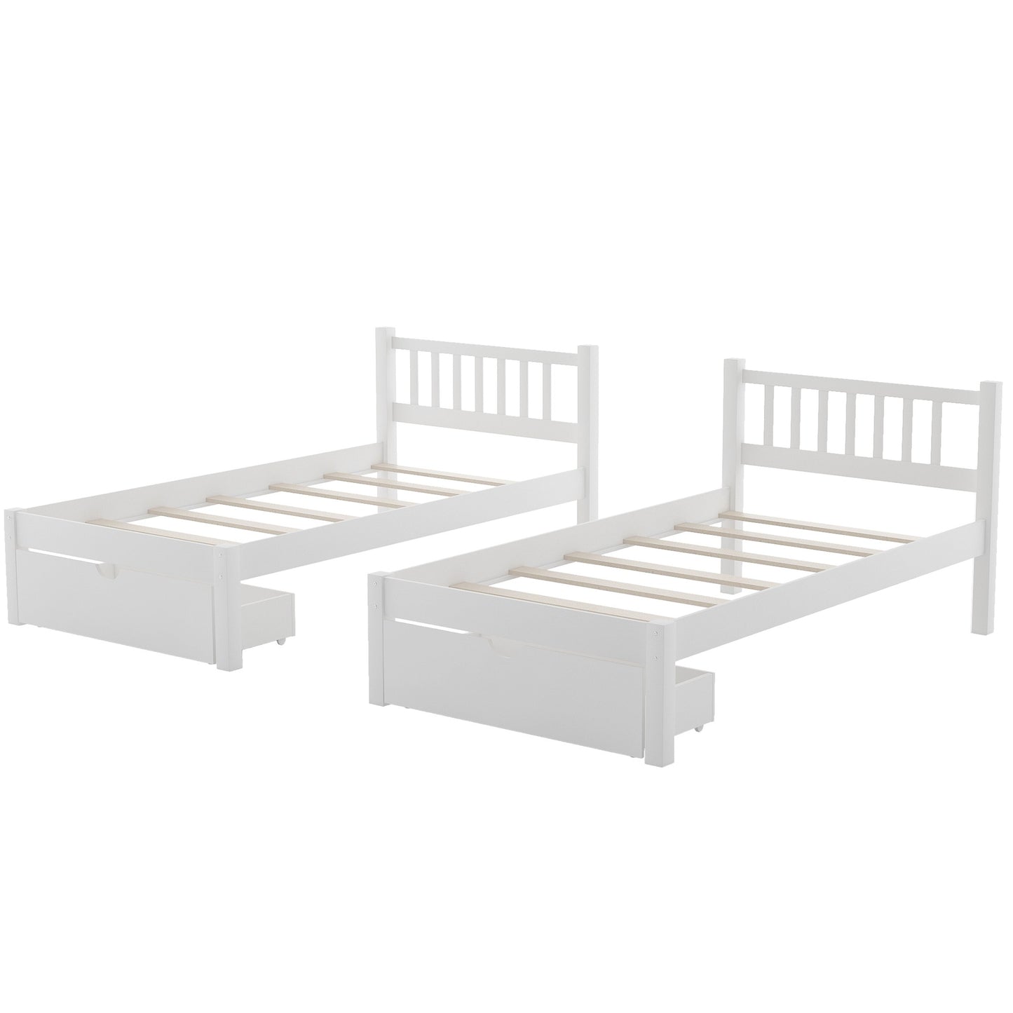 White Full Over Double Twin Triple Bunk Beds with Drawers