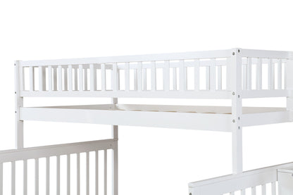 White Twin Over Full Farmhouse Style Bunk Bed with Staircase