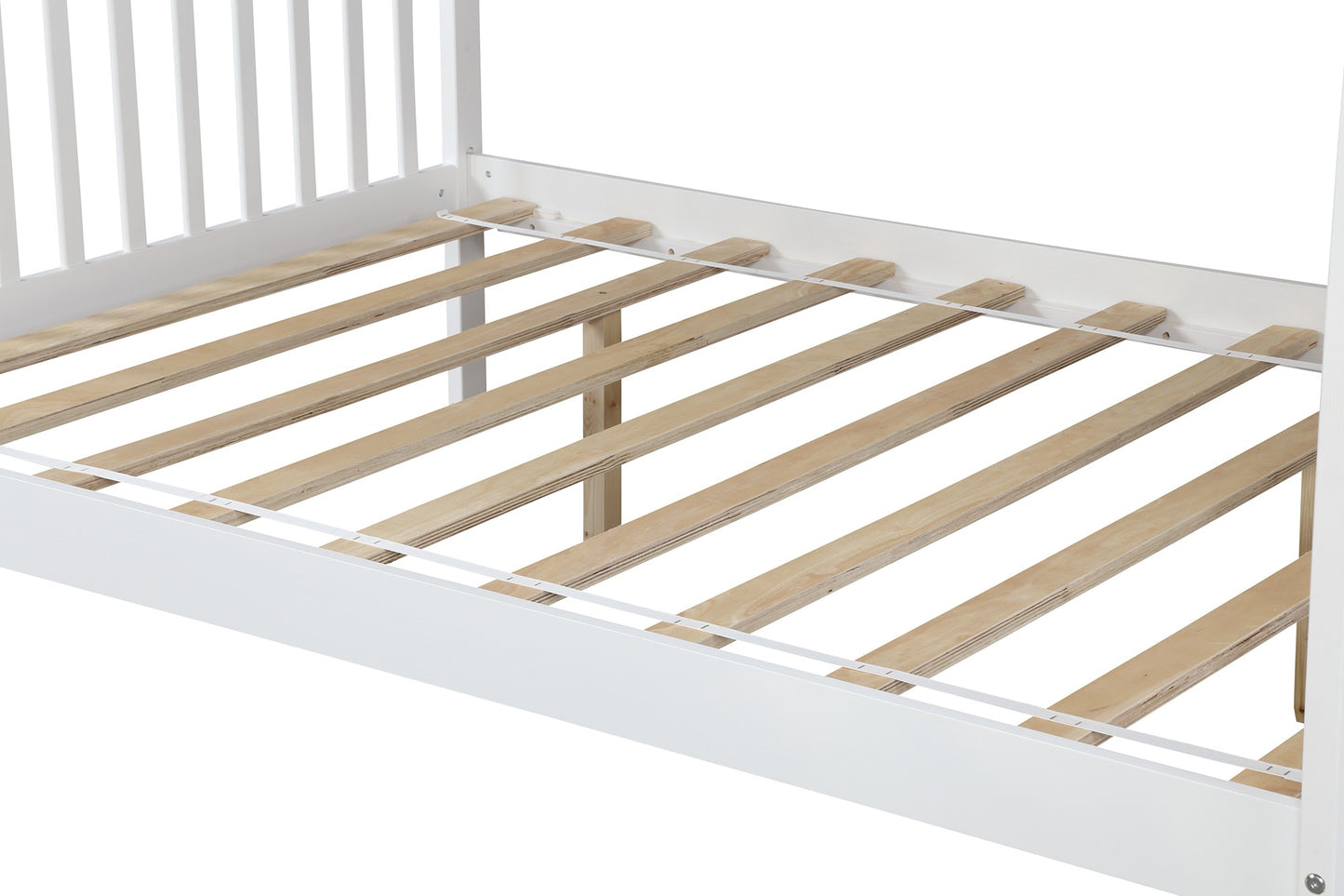 White Twin Over Full Farmhouse Style Bunk Bed with Staircase