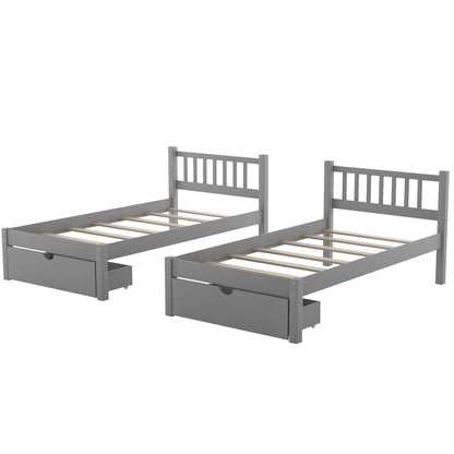 Gray Full Over Double Twin Triple Bunk Beds with Drawers