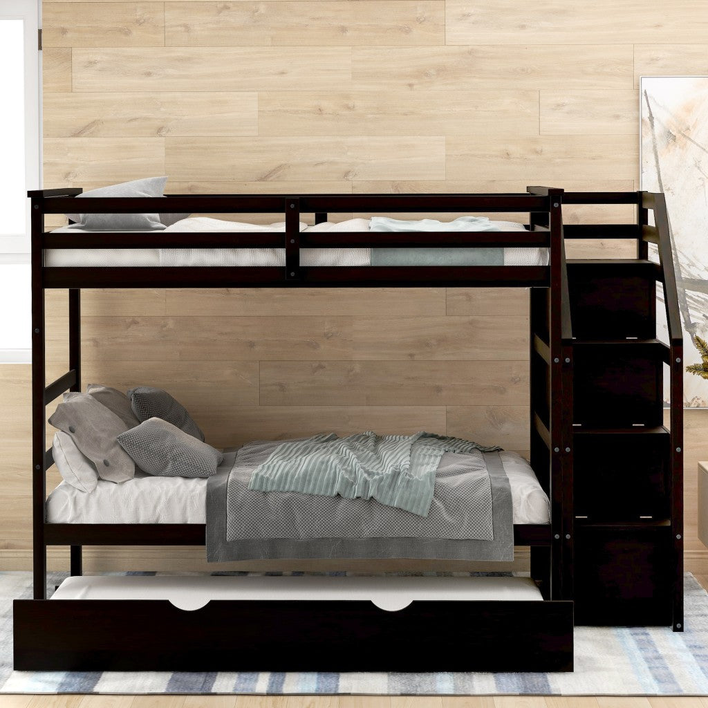 Brown Twin Over Twin Bunk Bed with Trundle