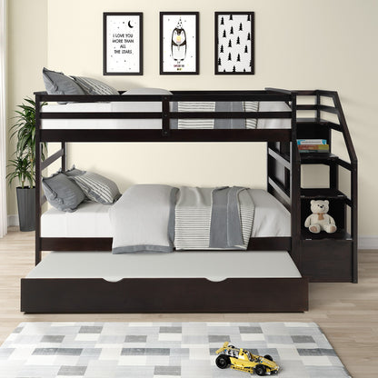 Brown Twin Over Twin Bunk Bed with Trundle