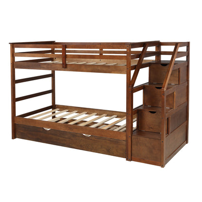 Walnut Twin Over Twin Bunk Bed with Trundle