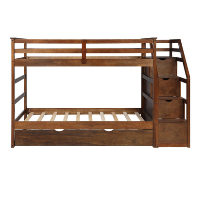 Walnut Twin Over Twin Bunk Bed with Trundle