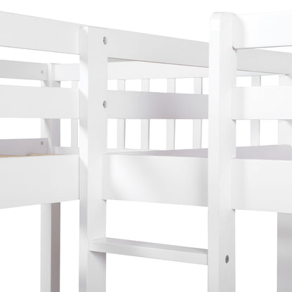 White Twin Size L Shaped Double Bunk Bed with Drawer