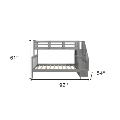 Gray Twin Over Full Contemporary Bunk Bed With Stairs And Shelves