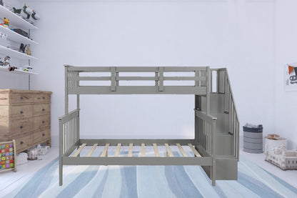 Gray Twin Over Full Contemporary Bunk Bed With Stairs And Shelves