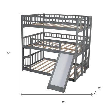 Gray Full Over Full Over Full Contemporary Bunk Bed With Slide