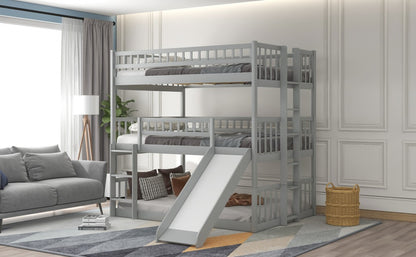 Gray Full Over Full Over Full Contemporary Bunk Bed With Slide