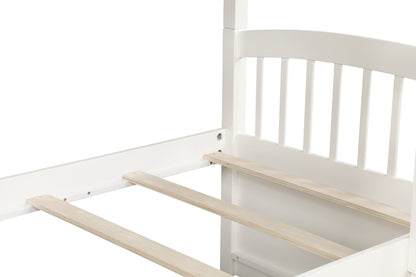 White Twin Over Twin Bunk Bed with Trundle and Drawers