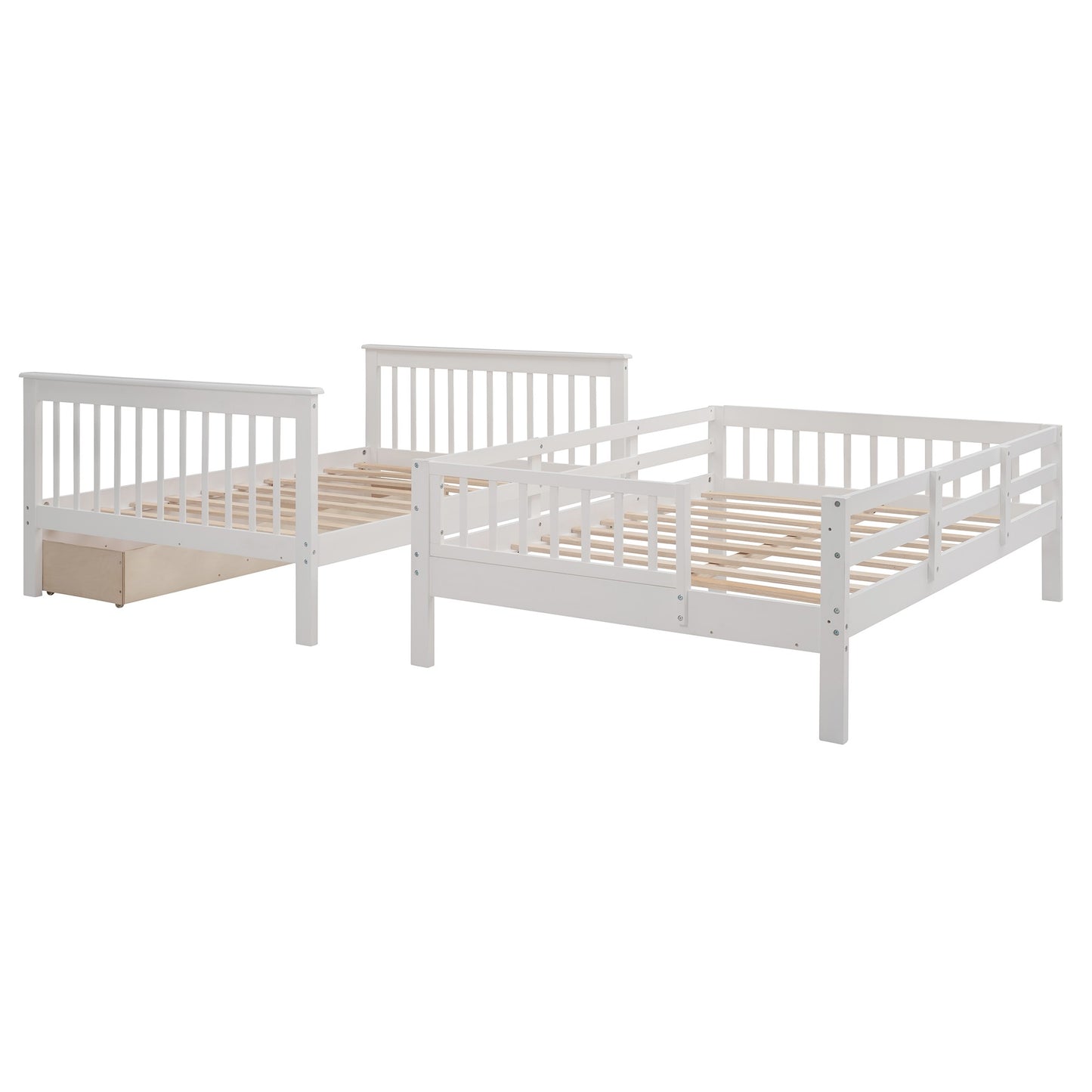 White Double Full Size Stairway Bunk Bed With Drawer