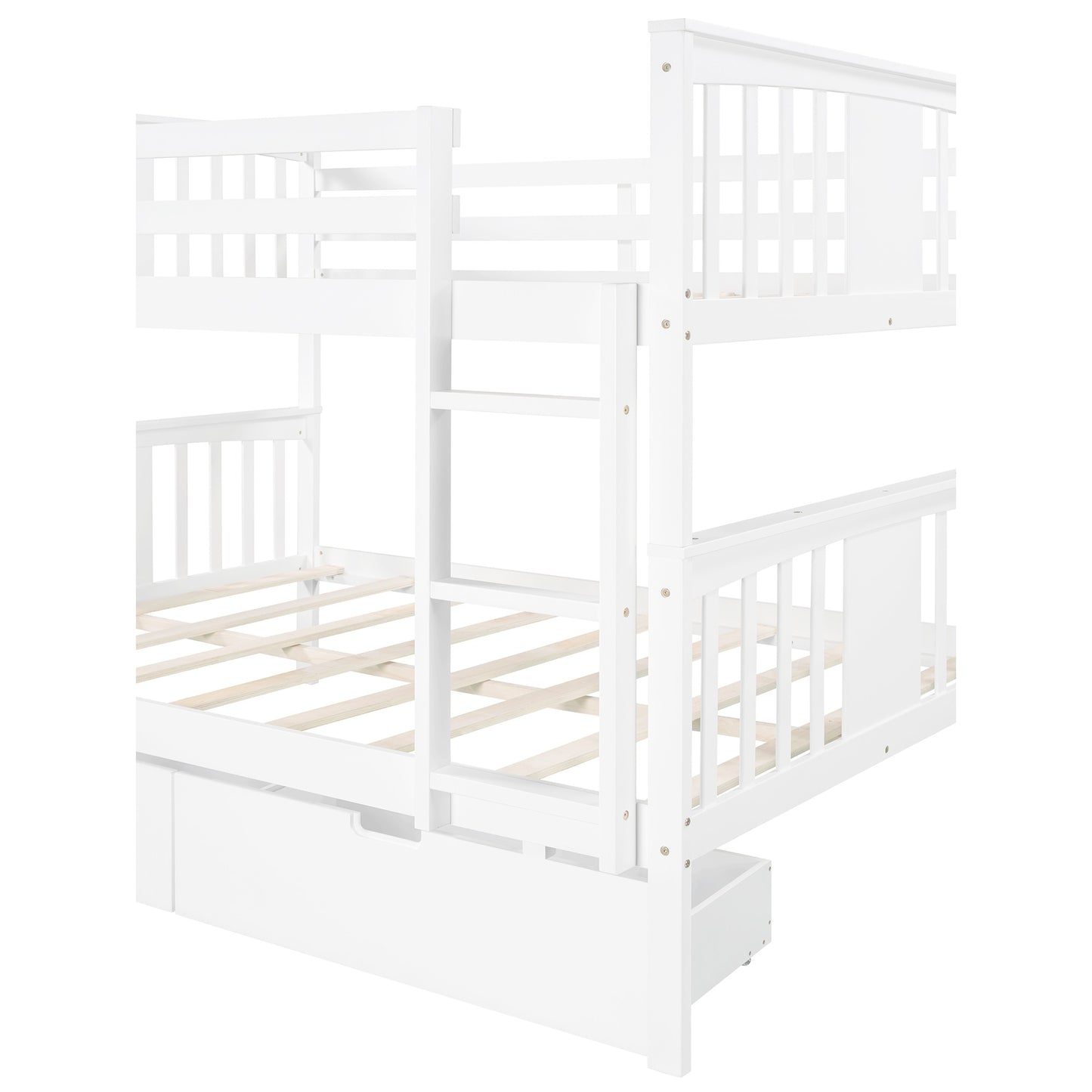 Modern White Full Over Full Bunk Bed with Two Drawers